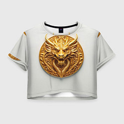Футболка 3D укороченная женская Нейросеть - золотой талисман дракона, цвет: 3D-принт
