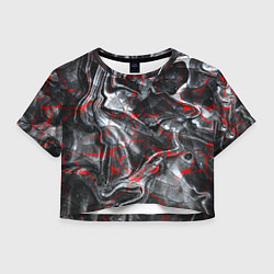 Футболка 3D укороченная женская Красные узоры, цвет: 3D-принт