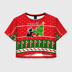 Женский топ Вредный котик роняет новогоднюю ёлку
