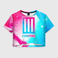 Футболка 3D укороченная женская Paramore neon gradient style, цвет: 3D-принт