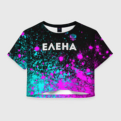 Футболка 3D укороченная женская Елена и неоновый герб России посередине, цвет: 3D-принт