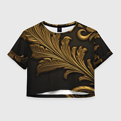 Футболка 3D укороченная женская Золотые узоры листья объемные, цвет: 3D-принт