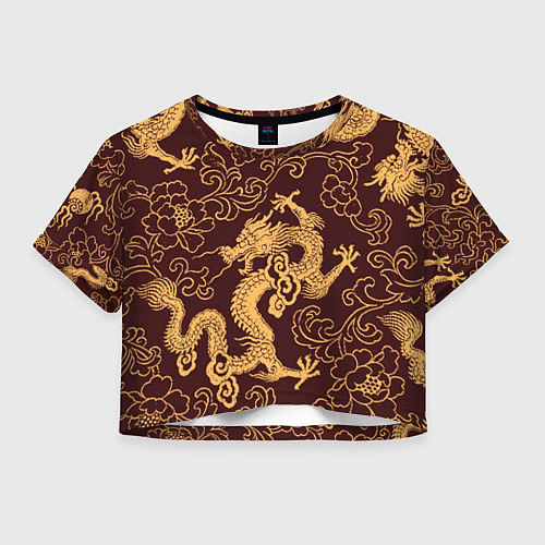 Женский топ Черно-золотая гравюра дракона / 3D-принт – фото 1