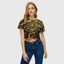 Футболка 3D укороченная женская Gold abstract, цвет: 3D-принт — фото 2