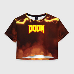 Футболка 3D укороченная женская Doom storm огненное лого, цвет: 3D-принт