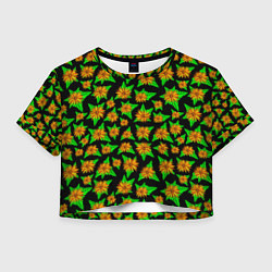 Футболка 3D укороченная женская Узорчатые цветы, цвет: 3D-принт