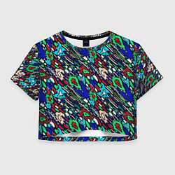 Футболка 3D укороченная женская Абстрактный цветной узор, цвет: 3D-принт