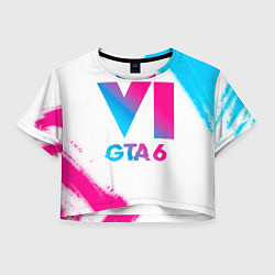 Футболка 3D укороченная женская GTA 6 neon gradient style, цвет: 3D-принт