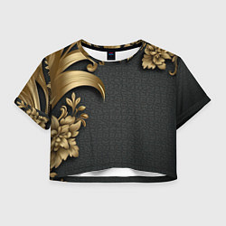 Женский топ Золотые объемные листья на сером фоне