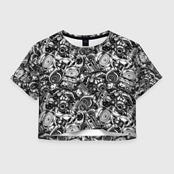 Футболка 3D укороченная женская Автотюнинг - запчасти, цвет: 3D-принт