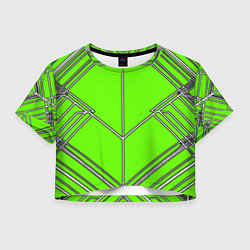 Футболка 3D укороченная женская Белые полосы на зелёном фоне, цвет: 3D-принт