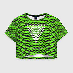 Футболка 3D укороченная женская Зелёные и чёрные треугольники, цвет: 3D-принт