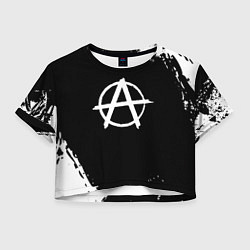 Футболка 3D укороченная женская Анархия белая краска, цвет: 3D-принт