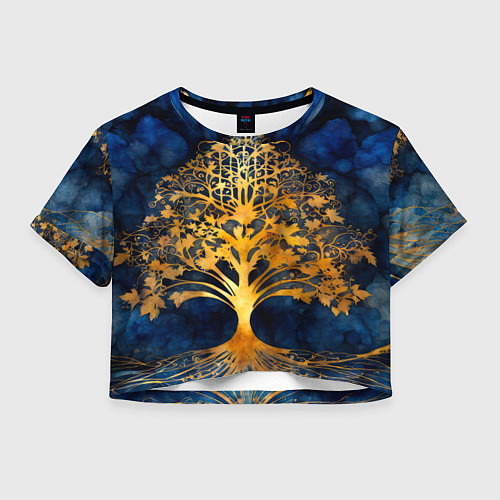 Женский топ Волшебное золотое дерево на синем фоне / 3D-принт – фото 1