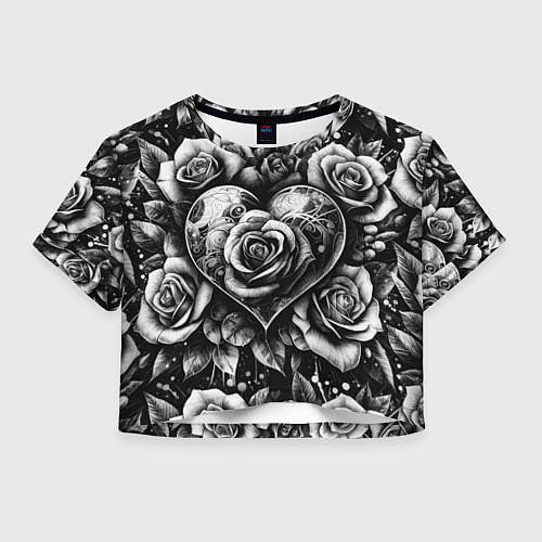 Женский топ Черно белое сердце и розы / 3D-принт – фото 1