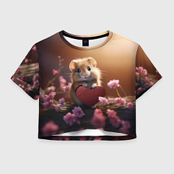 Футболка 3D укороченная женская Милый маленький хомячок с сердечком, цвет: 3D-принт