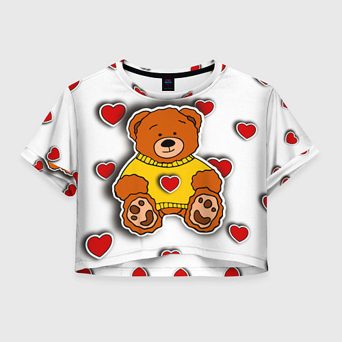 Женский топ Стикер наклейка медвежонок и сердце объемный рисун / 3D-принт – фото 1