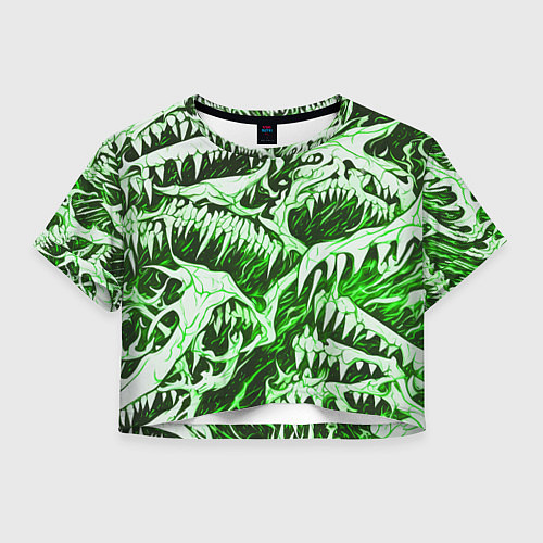 Женский топ Белые клыки на зелёном фоне / 3D-принт – фото 1