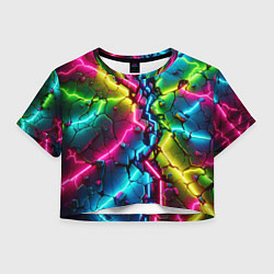 Футболка 3D укороченная женская Трещина - неон, цвет: 3D-принт