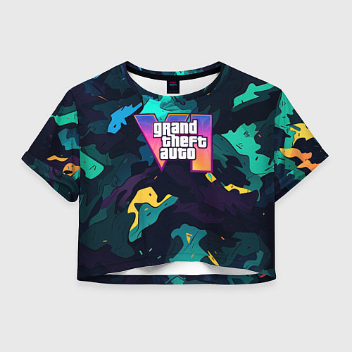 Женский топ GTA 6 logo яркий неоновый камуфляжный стиль / 3D-принт – фото 1