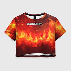 Футболка 3D укороченная женская Minecraft logo fire, цвет: 3D-принт