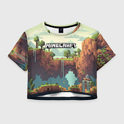 Футболка 3D укороченная женская Minecraft logo квадратный мир, цвет: 3D-принт