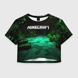 Футболка 3D укороченная женская Minecraft logo зеленый яркий мир, цвет: 3D-принт