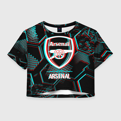 Женский топ Arsenal FC в стиле glitch на темном фоне / 3D-принт – фото 1