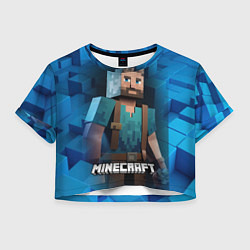 Футболка 3D укороченная женская Minecraft персонаж синий фон, цвет: 3D-принт