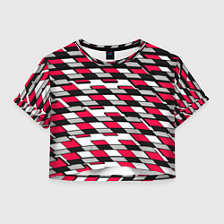 Футболка 3D укороченная женская Красные четырёхугольники на белом фоне, цвет: 3D-принт