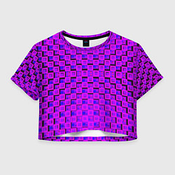Футболка 3D укороченная женская Фиолетовые квадраты на чёрном фоне, цвет: 3D-принт