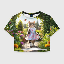 Женский топ Кошка в летнем платье в саду