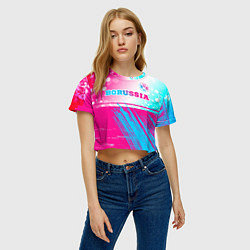 Футболка 3D укороченная женская Borussia neon gradient style посередине, цвет: 3D-принт — фото 2