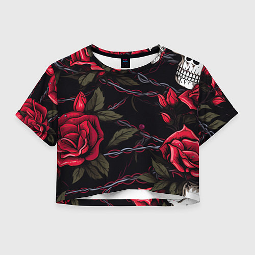 Женский топ Череп и красные розы / 3D-принт – фото 1