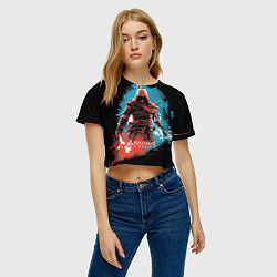 Футболка 3D укороченная женская Assassins creed фон абстрактный, цвет: 3D-принт — фото 2