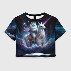 Футболка 3D укороченная женская Персидский кот верхом на альпаке, цвет: 3D-принт