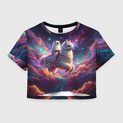 Женский топ Космос и кот едет верхом на альпаке