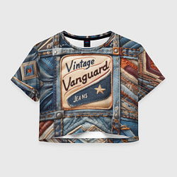 Футболка 3D укороченная женская Vintage vanguard jeans - patchwork, цвет: 3D-принт