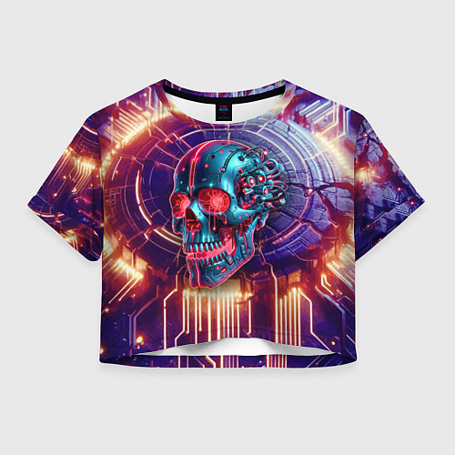 Женский топ Cyber art skull - steel metal / 3D-принт – фото 1