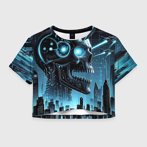 Женский топ Cyberpunk skull - metropolis neon glow / 3D-принт – фото 1