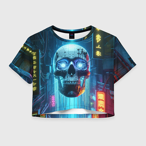 Женский топ Cyber skull - neon glow ai art / 3D-принт – фото 1