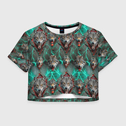 Футболка 3D укороченная женская Эпичный паттерн из волков, цвет: 3D-принт