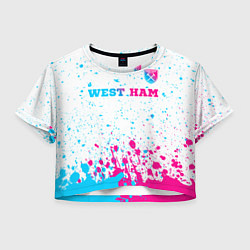 Футболка 3D укороченная женская West Ham neon gradient style посередине, цвет: 3D-принт