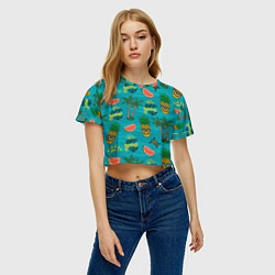 Футболка 3D укороченная женская Enjoy summer pattern - pineapple, цвет: 3D-принт — фото 2