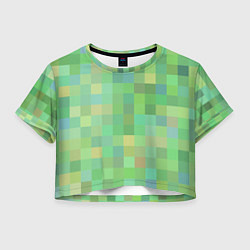 Футболка 3D укороченная женская Пиксели в зеленом, цвет: 3D-принт