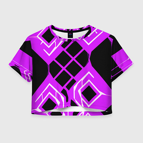 Женский топ Чёрные квадраты и белые полосы на фиолетовом фоне / 3D-принт – фото 1