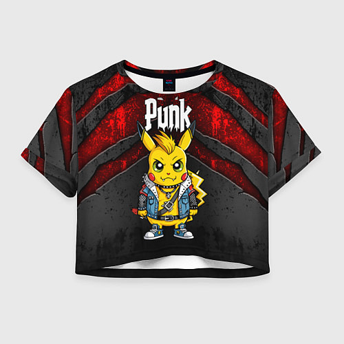 Женский топ Пикачу панк на фоне красных разломов черной тексту / 3D-принт – фото 1