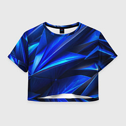 Футболка 3D укороченная женская Синяя геометрическая абстракция, цвет: 3D-принт