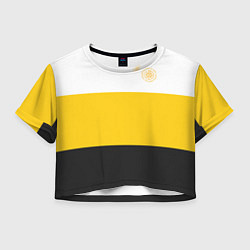 Футболка 3D укороченная женская За веру царя и святую триединую Русь КЦК желтый, цвет: 3D-принт