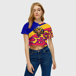 Футболка 3D укороченная женская Герб империи и крупный красный пиксельный камуфляж, цвет: 3D-принт — фото 2